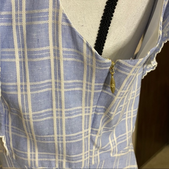 Draper James Blue Linen Embroidered Plaid Dress - Picture 11 of 14